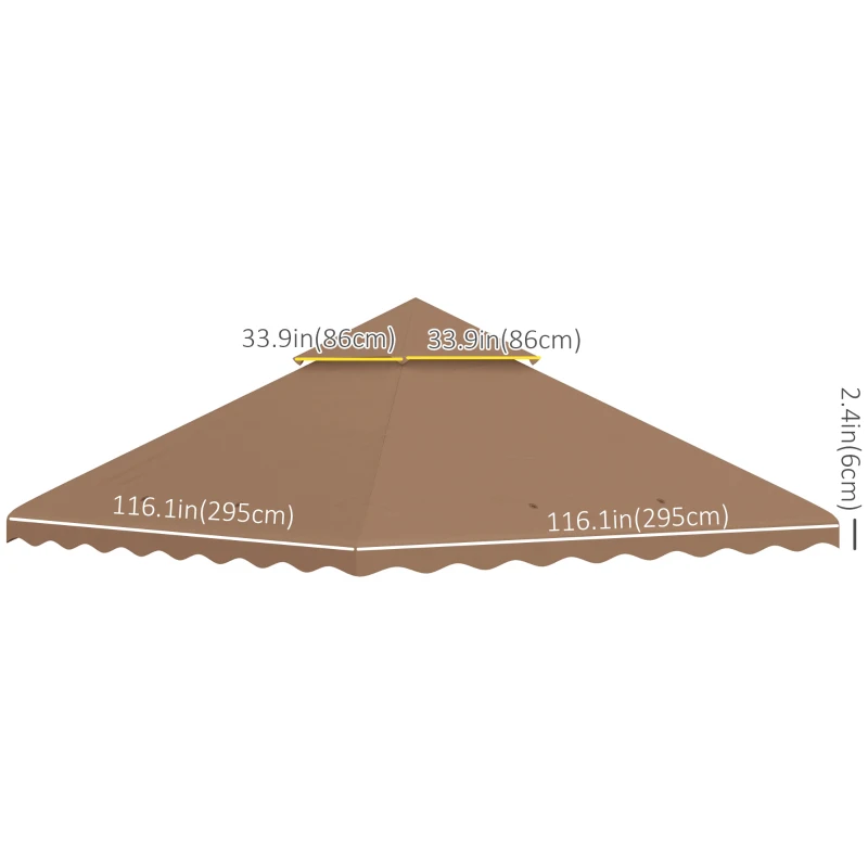Outsunny 10' x 10' Gazebo Replacement Canopy Cover, 2 Tier Gazebo Roof Replacement TOP ONLY, Brown