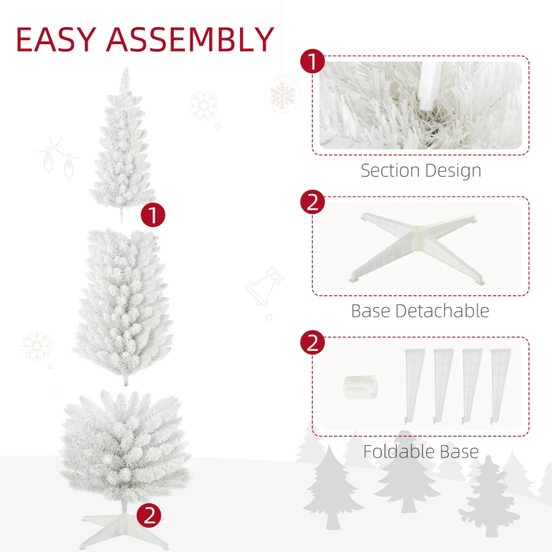 HOMCOM 6' Decorated Christmas Tree Snow Flocked Artificial Christmas Tree with Pencil Shape, Realistic Branches, White