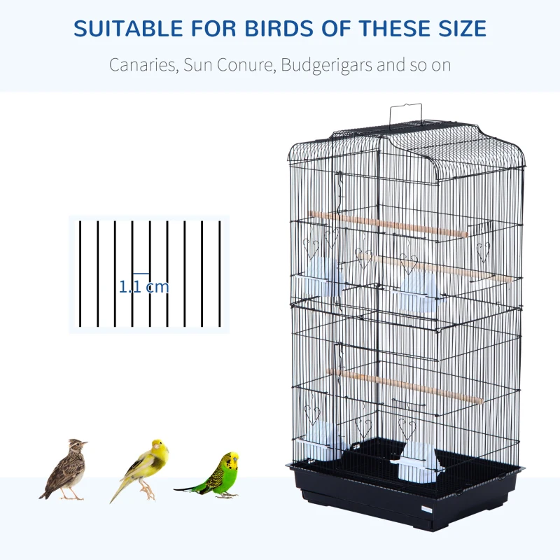 PawHut 36" Bird Cage for Finches Canaries Budgies, Parrot Cage with Accessories Handle, Black