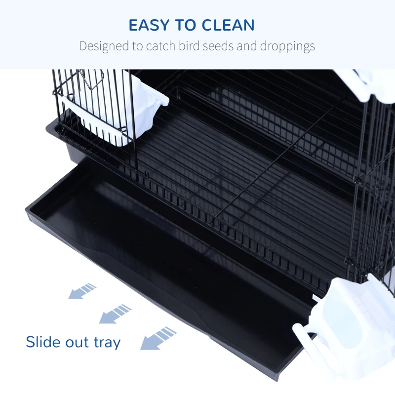 PawHut 36" Bird Cage for Finches Canaries Budgies, Parrot Cage with Accessories Handle, Black