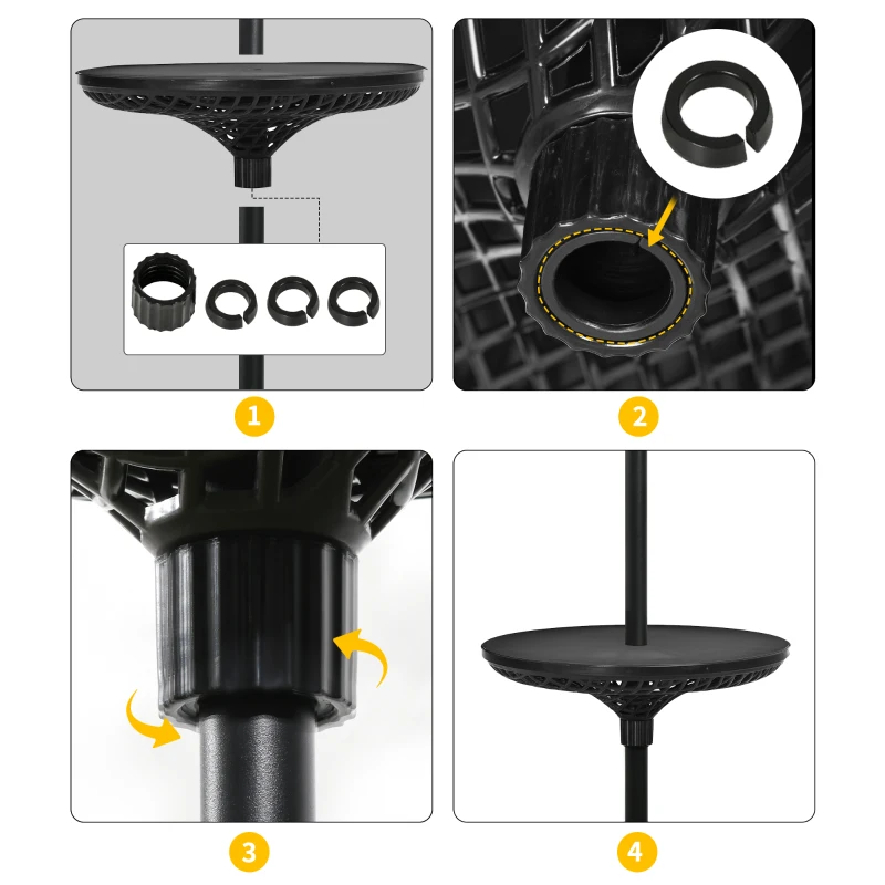Outsunny 23" Outdoor Umbrella Table Tray with Adjustable Height, Round Patio Table with Umbrella Hole for Swimming Pool, Beach, Patio, Deck, Garden, Black