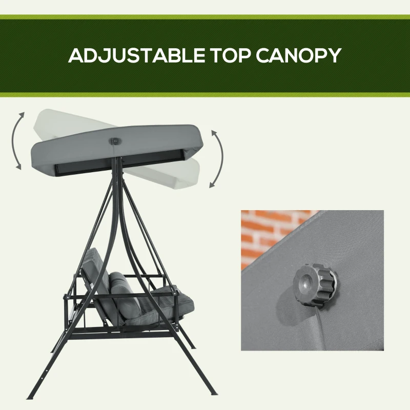 Outsunny 3 Person Patio Swing Chair Bed, Converting Flatbed, Outdoor Porch Swing Bed Glider with Adjustable Canopy, Removable Cushions, Pillows, for Garden, Poolside, Backyard, Dark Gray