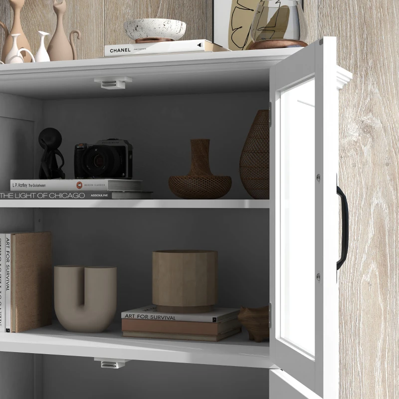 HOMCOM Modern Sideboard Cabinet, Freestanding Sideboards and Buffets with Glass Doors, 4-tier Shelving and Adjustable Shelves
