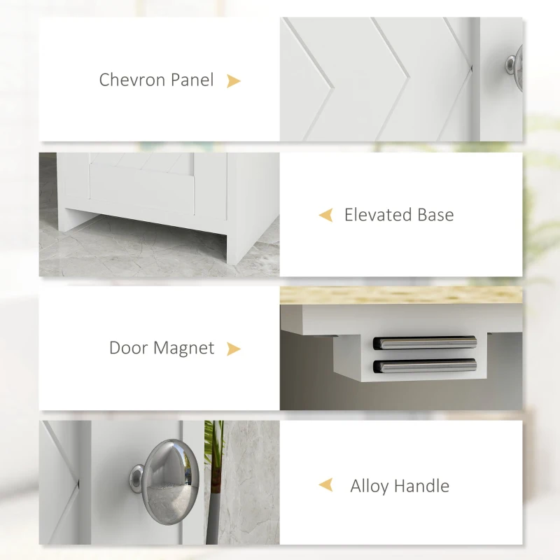 kleankin Narrow Bathroom Storage Cabinet, Freestanding Bathroom Cabinet with Open Shelves, Chevron Door and Adjustable Shelf, White