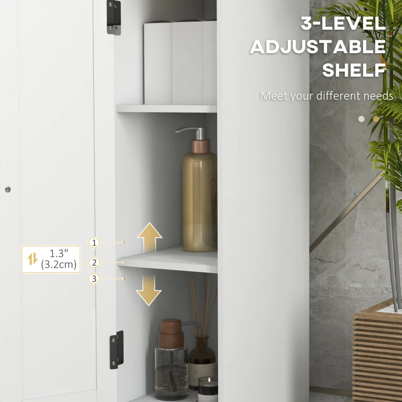 kleankin Narrow Bathroom Storage Cabinet, Freestanding Bathroom Cabinet with Open Shelves, Chevron Door and Adjustable Shelf, White