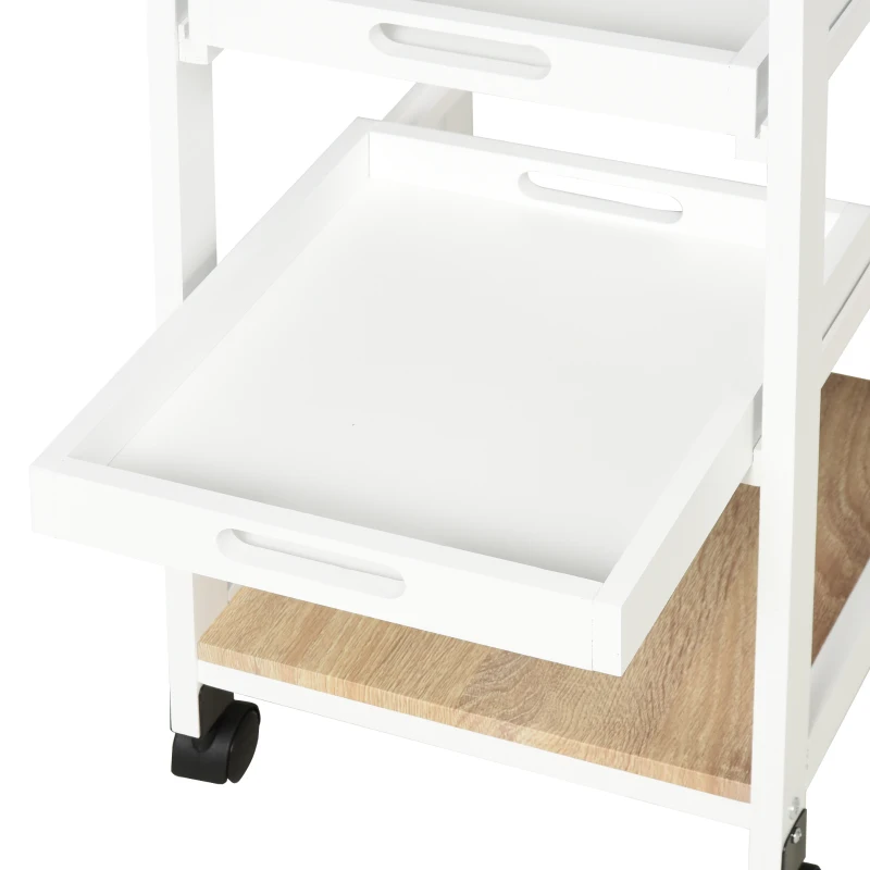 HOMCOM Bar Cart, 4-Tier Kitchen Cart with Removable Serving Tray, Kitchen Shelves on Wheels with Drawer for Dining Room, Living Room, White