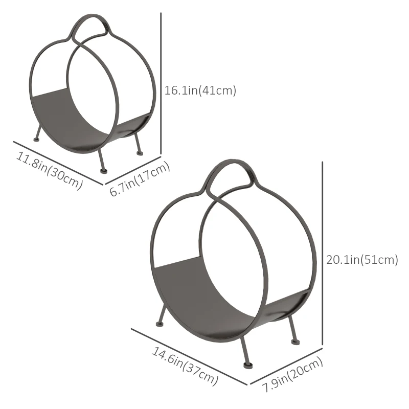 Outsunny 2-Piece Firewood Rack, 15 inch and 12 inch Round Log Holder for Fireplace, Outdoor Indoor Wood Storage Stacker, Black