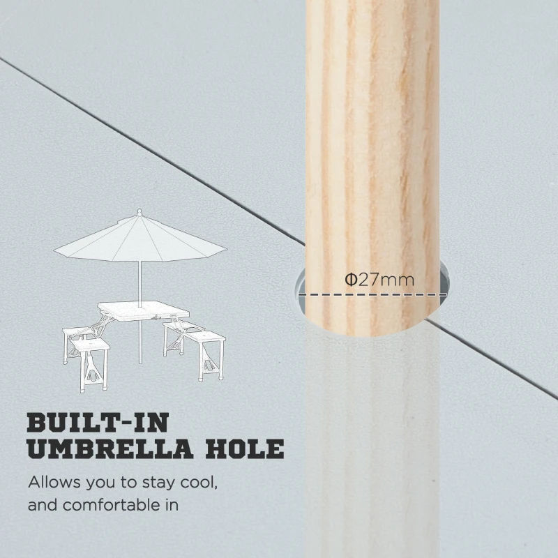 Outsunny 4-Kids Folding Picnic Table Chair Set W/ Umbrella Hole Junior Outdoor Seating Portable Bench Grey