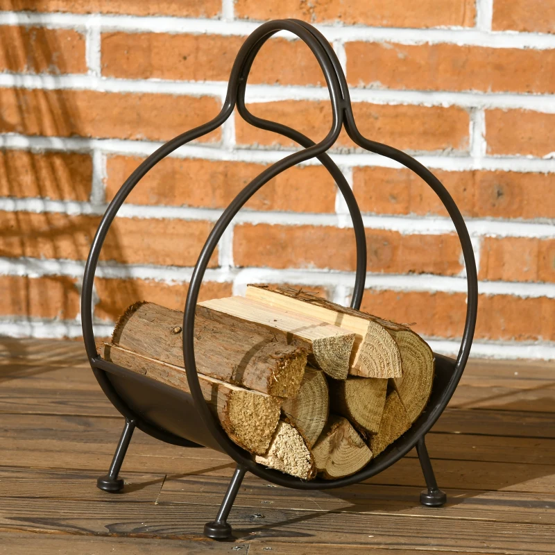 Outsunny 2-Piece Firewood Rack, 15 inch and 12 inch Round Log Holder for Fireplace, Outdoor Indoor Wood Storage Stacker, Black