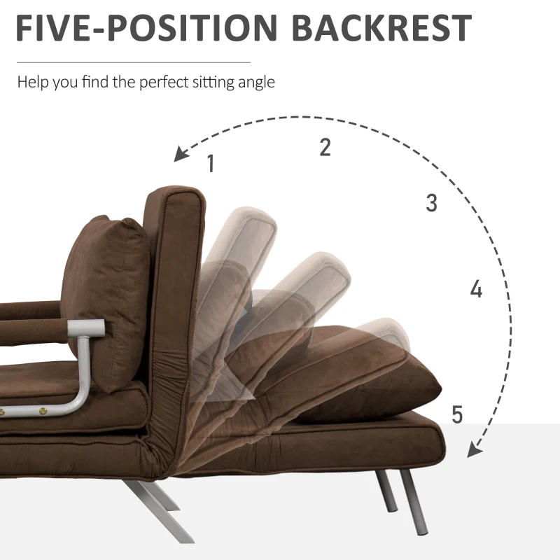 HOMCOM Adjustable Folding Convertible Single Sleeper Sofa Bed Chair Lounge Couch with Pillow (Brown)