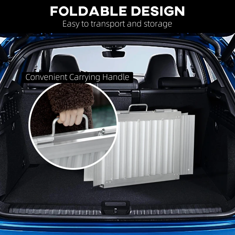 HOMCOM 2ft Portable Wheelchair Ramp Aluminum Threshold Mobility Singlefold for Scooter with Carrying Handle Non-skid Surface 600lbs