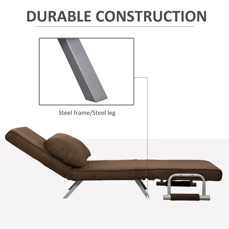 HOMCOM Adjustable Folding Convertible Single Sleeper Sofa Bed Chair Lounge Couch with Pillow (Brown)