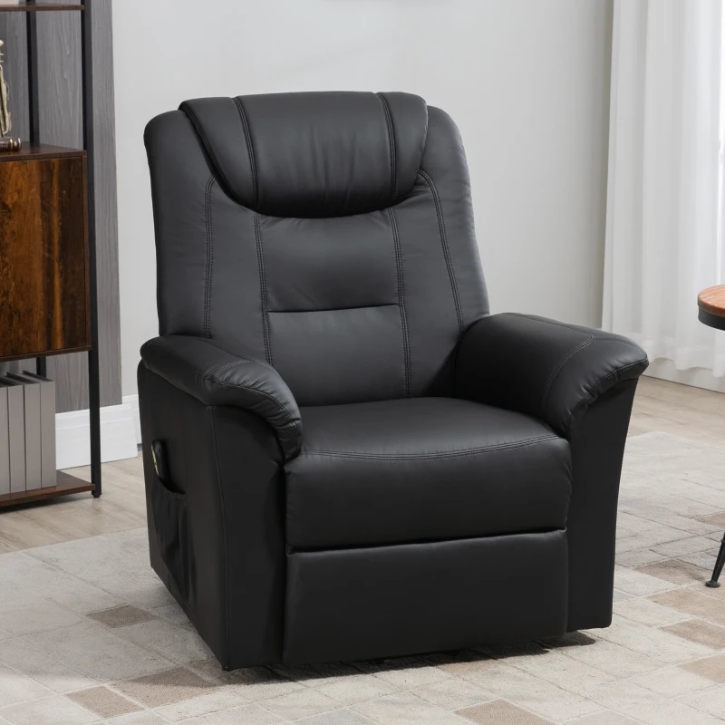 HOMCOM Electric Power Lift Chair for Elderly, PU Leather Recliner Sofa with Footrest and Remote Control, Side Pockets for Living Room, Black