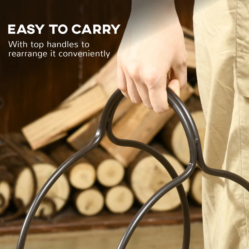 Outsunny 2-Piece Firewood Rack, 15 inch and 12 inch Round Log Holder for Fireplace, Outdoor Indoor Wood Storage Stacker, Black