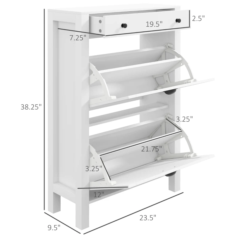 HOMCOM Shoe Storage Cabinet with 2 Flip Drawers for 8 Pairs of Shoes