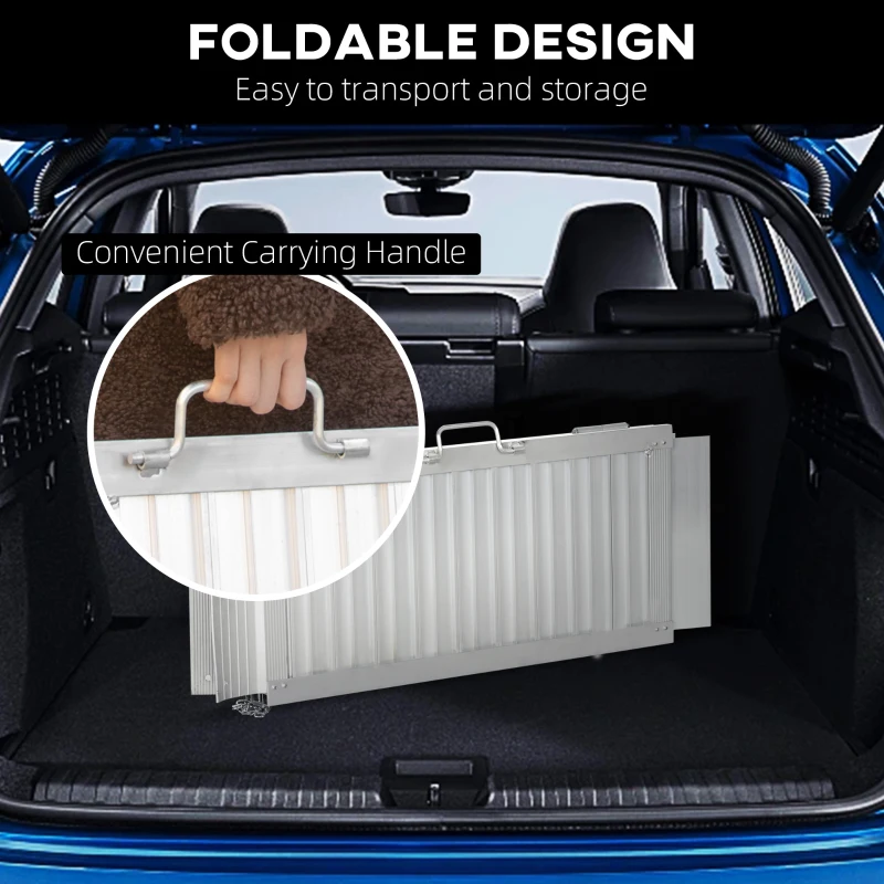 HOMCOM 3' Skidproof Portable Wheelchair Ramp for Home, Steps, Doorways, Carpeted Foldable Handicap Ramp, Threshold Ramp