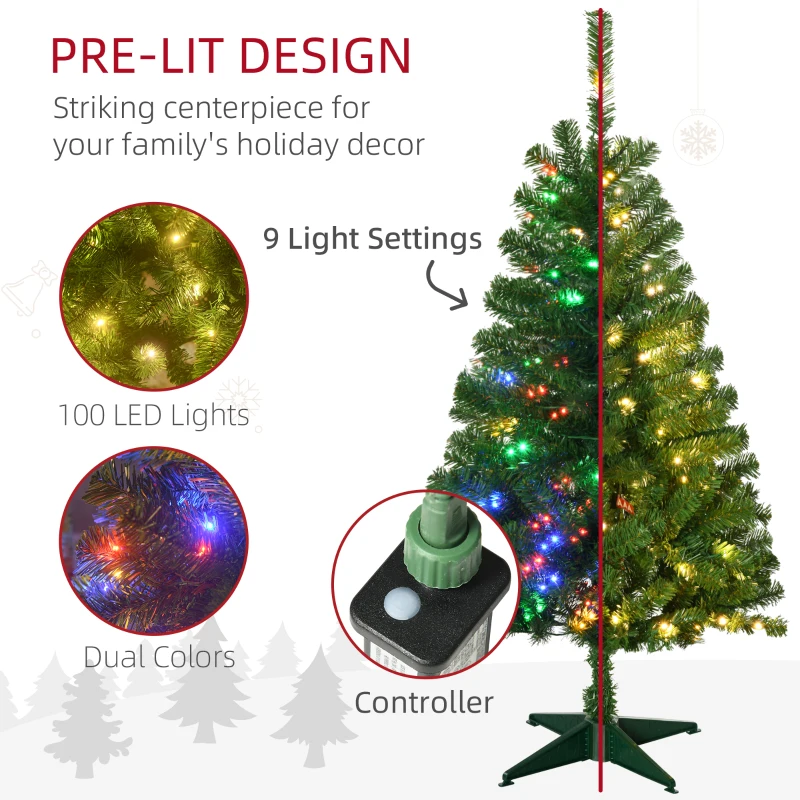 HOMCOM 4' Artificial Prelit Christmas Trees with Warm White or Colorful LED Lights, Auto Open