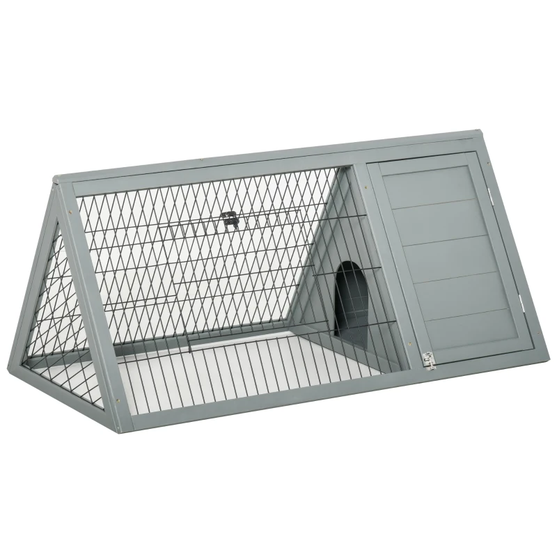 PawHut 46" x 25" Wooden A-Frame Outdoor Rabbit Cage Small Animal Hutch with Outside Run & Ventilating Wire, Grey