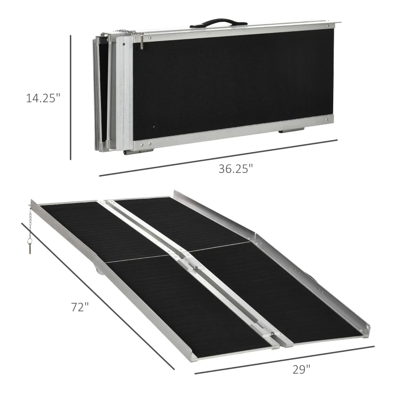 HOMCOM Wheelchair Ramp 6FT, Folding Aluminum Threshold Ramp with Non-Slip Surface, Transition Plates, 600lbs Weight Capacity, Handicap Ramp for Home, Doorways, Curbs, Steps