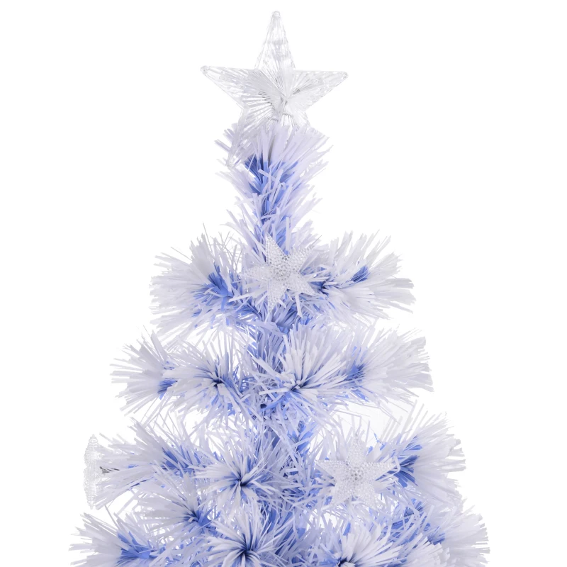 HOMCOM 5ft Tall Pre-Lit Douglas Fir Artificial Christmas Tree with Realistic Branches, Multi-Color LED Lights, Fiber Optics and 180 Tips - White/Blue