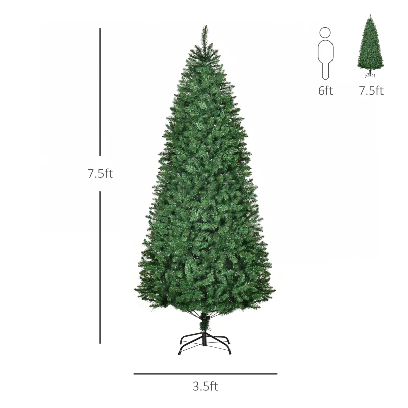 HOMCOM 7.5ft Tall Pre-lit Pine Artificial Christmas Tree with Realistic Branches, 450 Warm White LED Lights and 1146 Tips