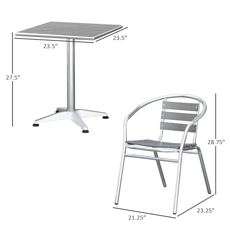 Outsunny 5-Piece Outdoor Patio Bistro Table Set with Aluminum Frame, Woodgrain-Style Tabletop & Draining Slat Design