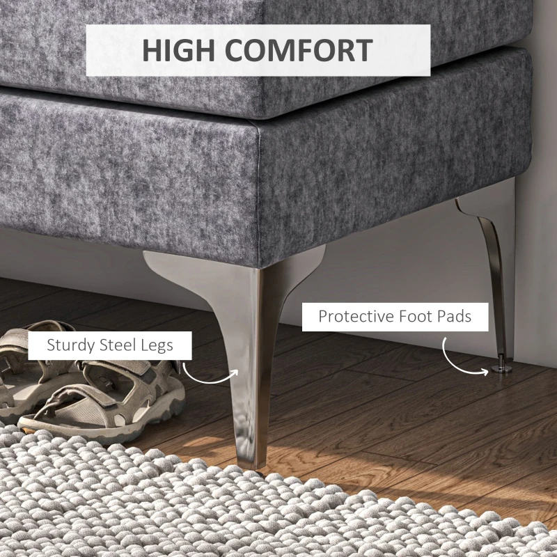 HOMCOM 48 Inches Upholstered Bedroom Bench, Modern End of Bed Bench with Double Layer Seat Cushions and Steel Legs, Dark Gray