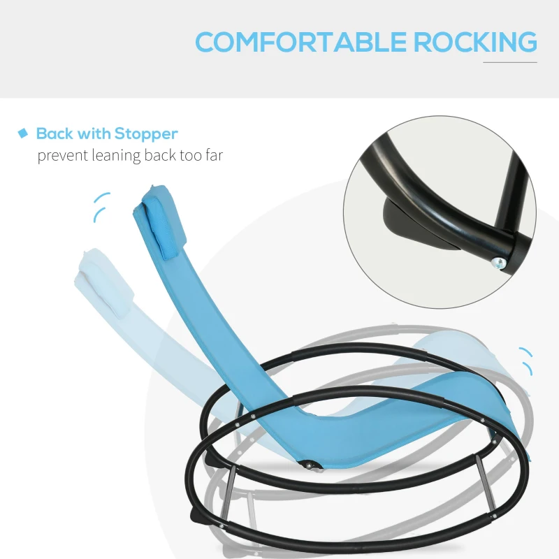 Outsunny Pool Lounger, Outdoor Rocking Lounge Chair for Sunbathing, Pool, Beach, Porch with Pillow and Cool Mesh, Sun Tanning Rocker, Sky Blue