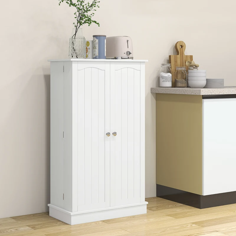 HOMCOM Freestanding Kitchen Pantry Cabinet, Kitchen Sideboard Cabinet with 12 Door Shelves, Double Doors, 5-tier Shelving, Paper White