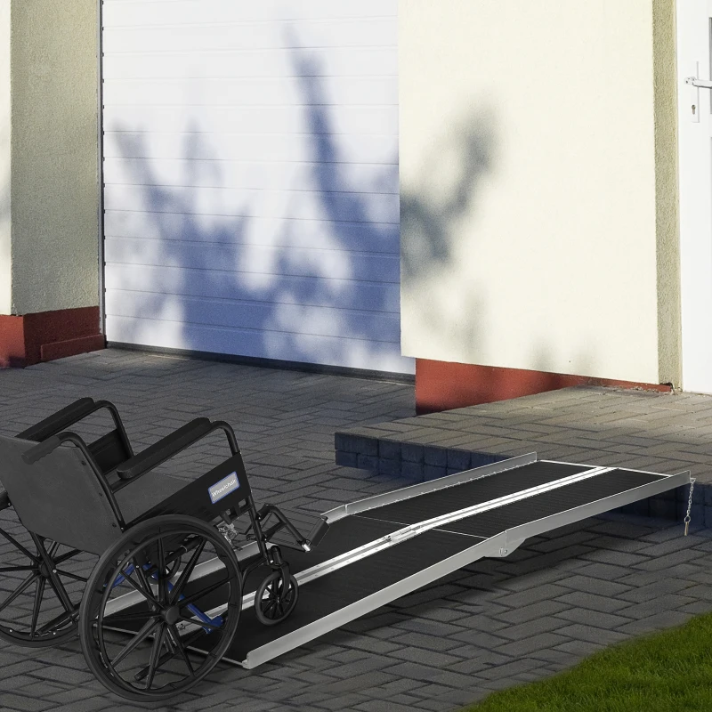 HOMCOM 8' Skidproof Portable Wheelchair Ramp for Home, Steps, Doorways, Carpeted Foldable Handicap Ramp, Threshold Ramp