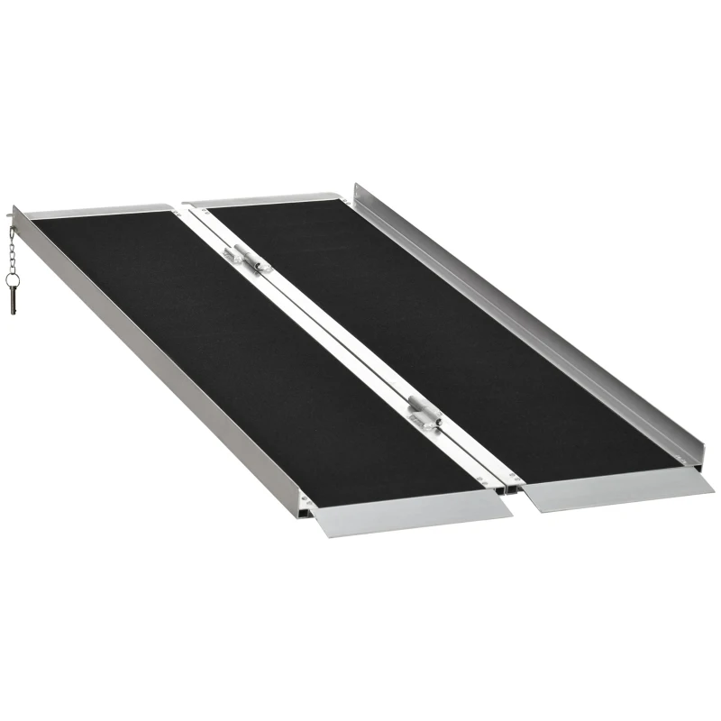 HOMCOM Portable Wheelchair Ramp 5FT, Folding Aluminum Threshold Ramp with Non-Slip Surface, Transition Plates Above and Below, 600lbs Weight Capacity, Handicap Ramp for Home, Doorways, Curbs, Steps