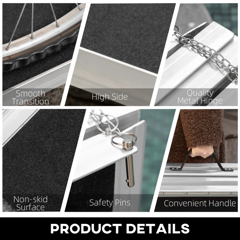 HOMCOM 10' Skidproof Portable Wheelchair Ramp for Home, Steps, Doorways, Carpeted Foldable Handicap Ramp, Threshold Ramp