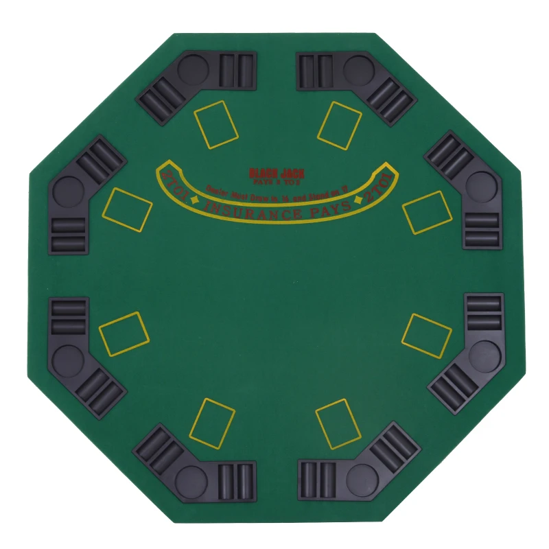 Soozier Poker Table Foldable, 47" Octagon Blackjack Poker Game Table for 8 Players with Cup Holders and Chips Tray, Green Felt