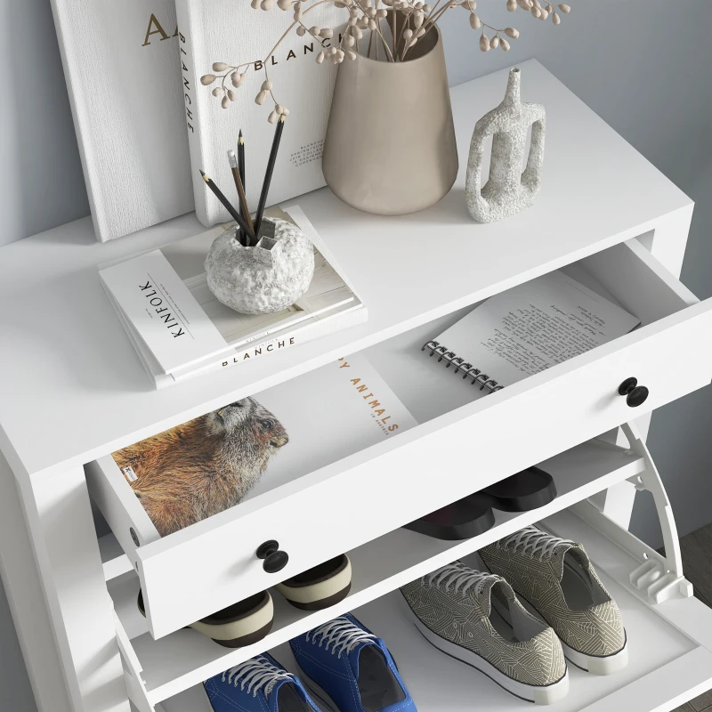 HOMCOM Shoe Storage Cabinet with 2 Flip Drawers for 8 Pairs of Shoes