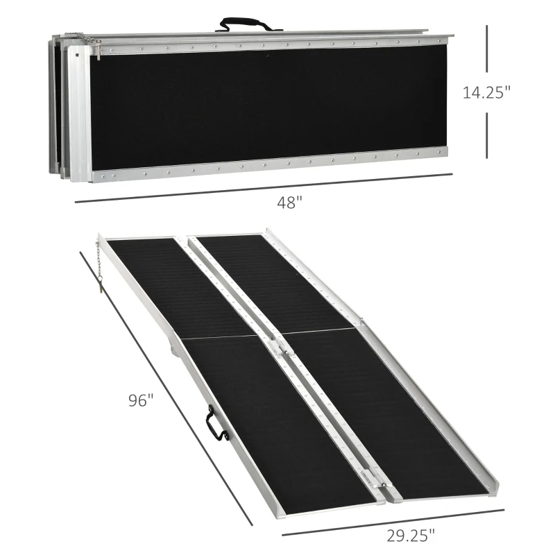 HOMCOM 8' Skidproof Portable Wheelchair Ramp for Home, Steps, Doorways, Carpeted Foldable Handicap Ramp, Threshold Ramp