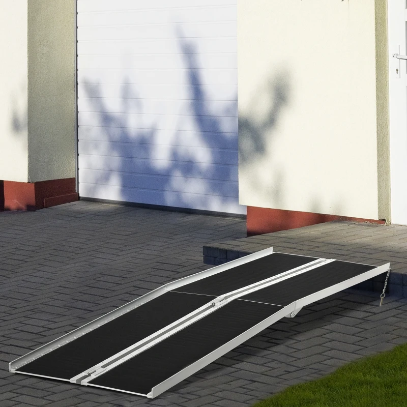 HOMCOM 10' Skidproof Portable Wheelchair Ramp for Home, Steps, Doorways, Carpeted Foldable Handicap Ramp, Threshold Ramp