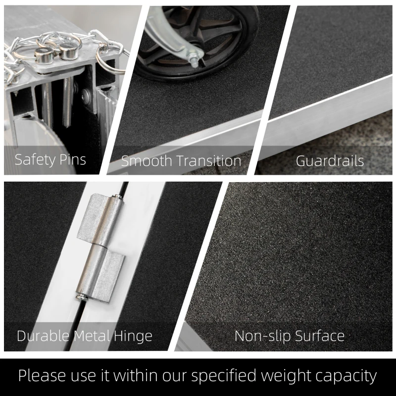 HOMCOM Portable Wheelchair Ramp 5FT, Folding Aluminum Threshold Ramp with Non-Slip Surface, Transition Plates Above and Below, 600lbs Weight Capacity, Handicap Ramp for Home, Doorways, Curbs, Steps