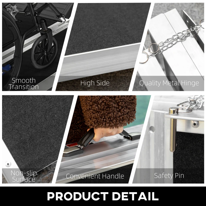 HOMCOM Wheelchair Ramp 6FT, Folding Aluminum Threshold Ramp with Non-Slip Surface, Transition Plates, 600lbs Weight Capacity, Handicap Ramp for Home, Doorways, Curbs, Steps