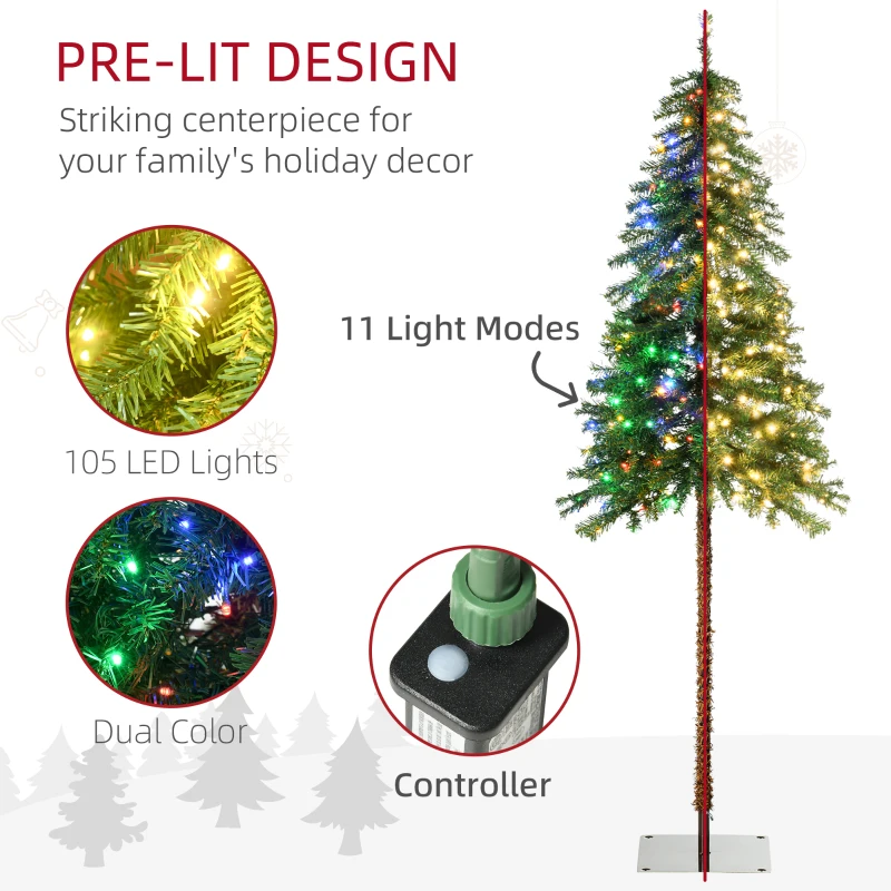 HOMCOM 6' Artificial Christmas Trees, with Warm White or Colorful LED Lights, Pencil Shape, Steel Base