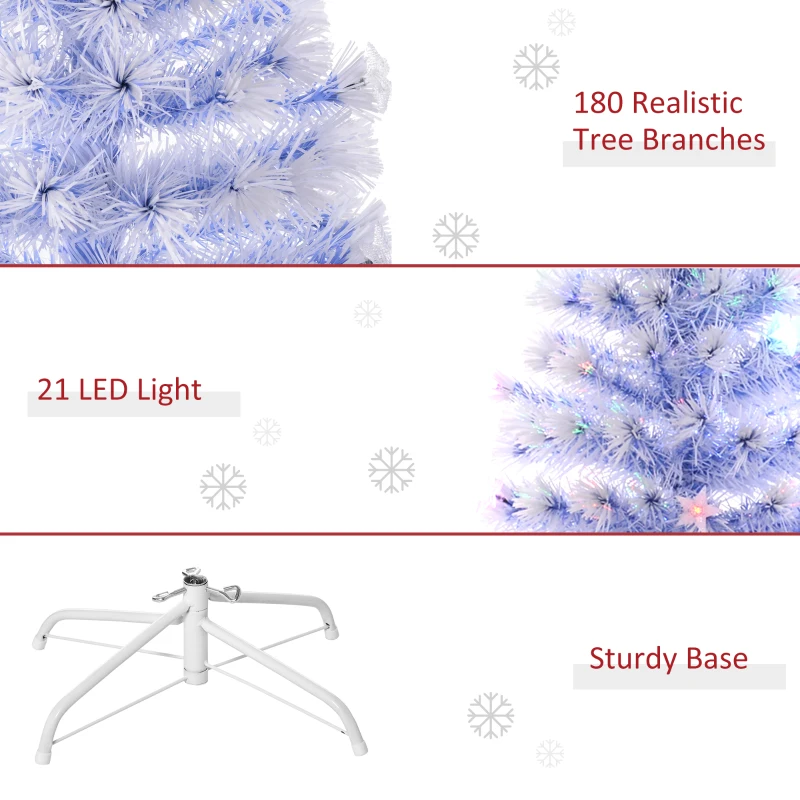 HOMCOM 5ft Tall Pre-Lit Douglas Fir Artificial Christmas Tree with Realistic Branches, Multi-Color LED Lights, Fiber Optics and 180 Tips - White/Blue