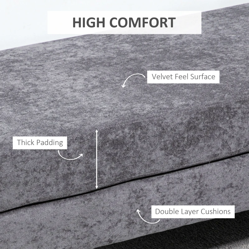 HOMCOM 48 Inches Upholstered Bedroom Bench, Modern End of Bed Bench with Double Layer Seat Cushions and Steel Legs, Dark Gray