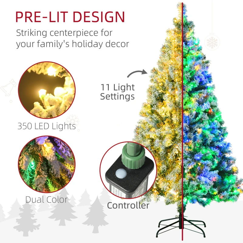 HOMCOM 6' Artificial Snow Christmas Trees with Frosted Branches, Warm White or Colorful LED Lights, Steel Base