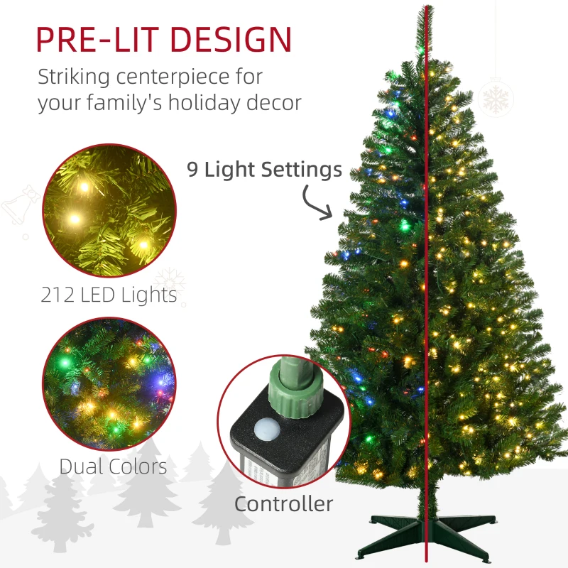 HOMCOM 6' Artificial Prelit Christmas Trees with Warm White or Colorful LED Lights, Auto Open