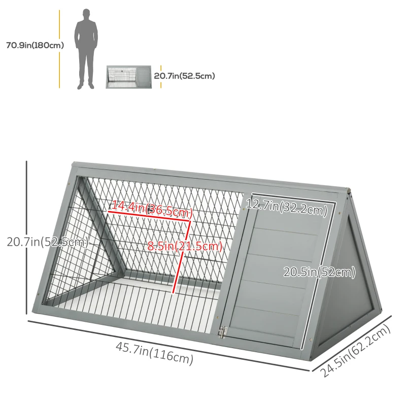 PawHut 46" x 25" Wooden A-Frame Outdoor Rabbit Cage Small Animal Hutch with Outside Run & Ventilating Wire, Grey