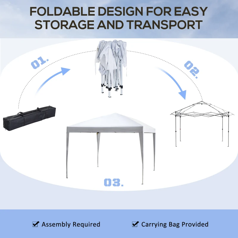 Outsunny 10 x 10ft Folding Pop Up Tent Outdoor Gazebo Canopy with Carrying Bag, White