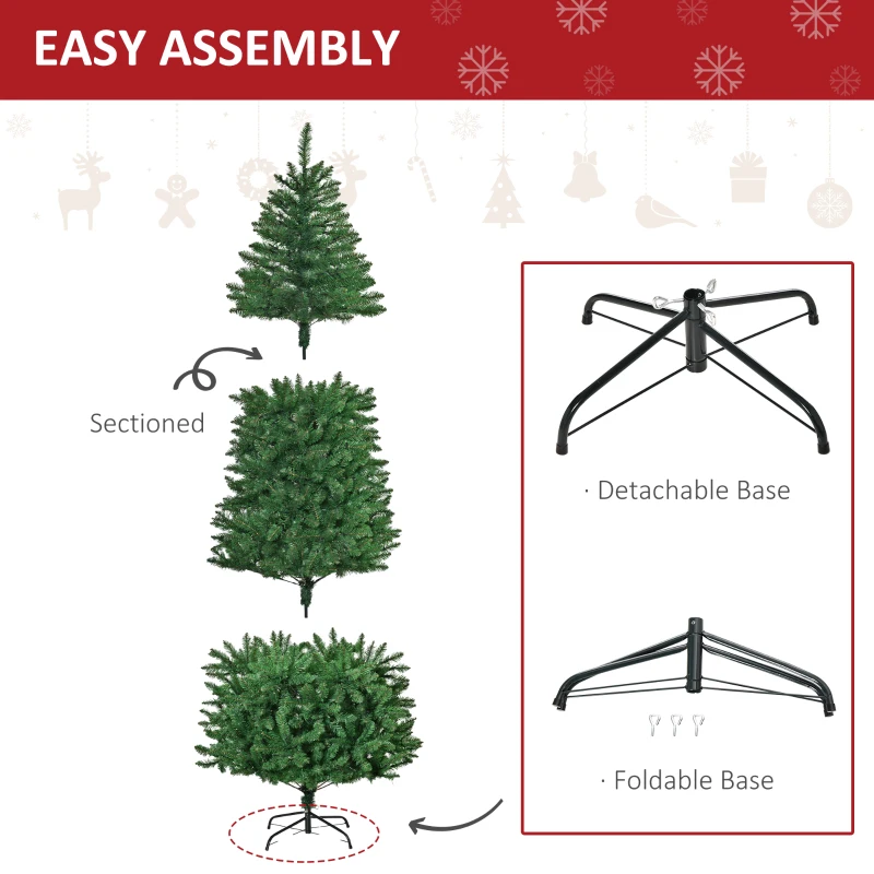HOMCOM 7.5ft Tall Pre-lit Pine Artificial Christmas Tree with Realistic Branches, 450 Warm White LED Lights and 1146 Tips