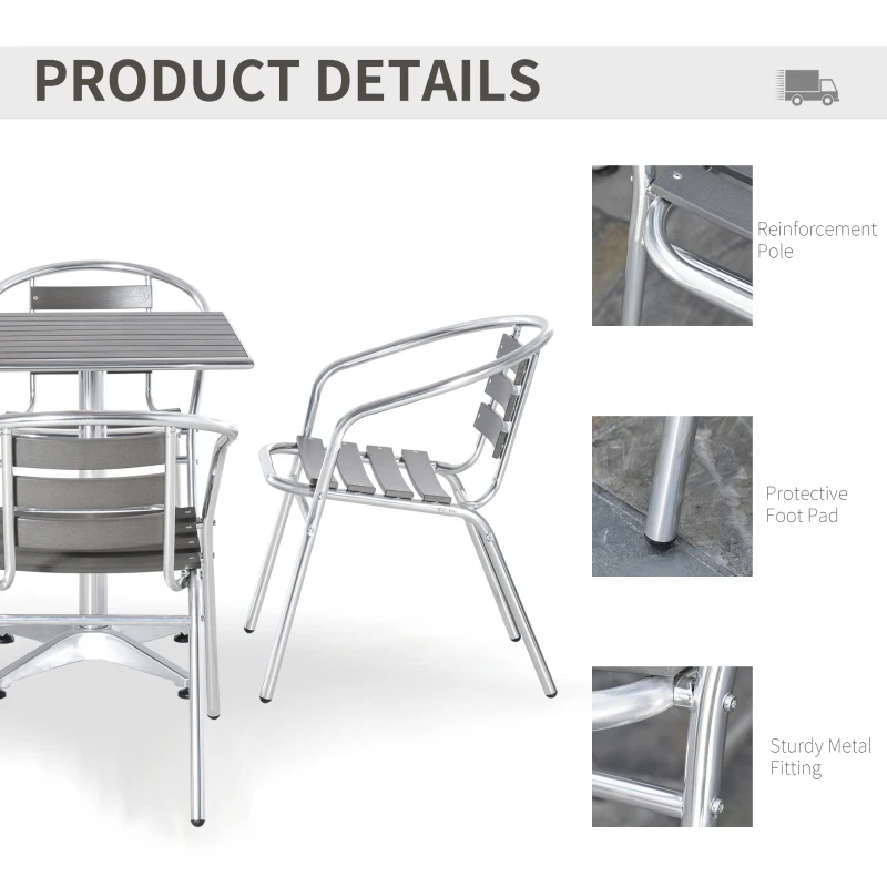 Outsunny 5-Piece Outdoor Patio Bistro Table Set with Aluminum Frame, Woodgrain-Style Tabletop & Draining Slat Design