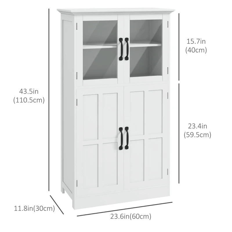 HOMCOM Modern Sideboard Cabinet, Freestanding Sideboards and Buffets with Glass Doors, 4-tier Shelving and Adjustable Shelves