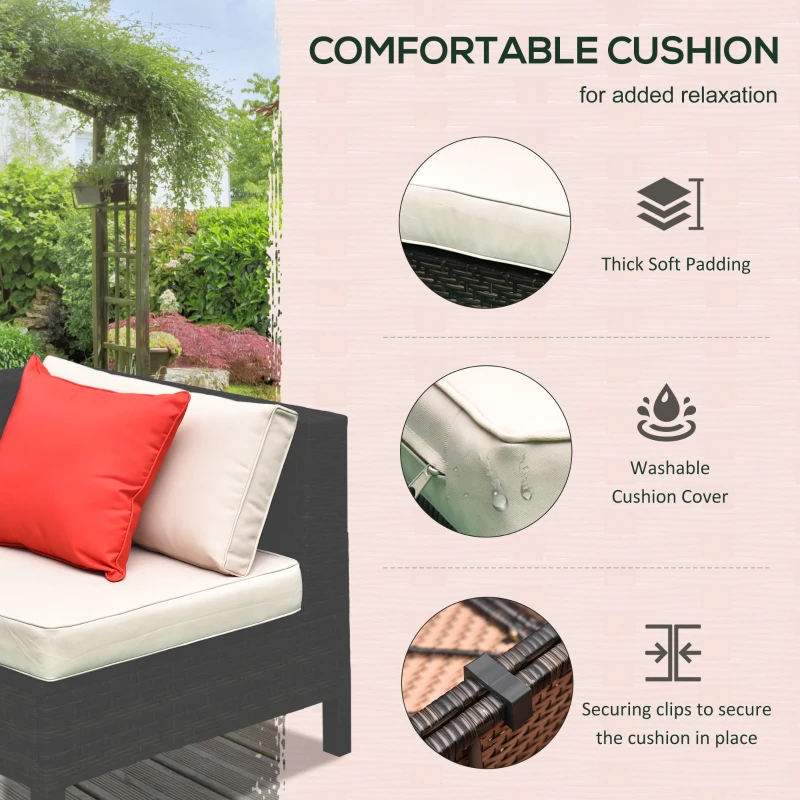 Outsunny Patio Furniture Set, 9 Piece Outdoor Sectional Sofa, All-Weather PE Rattan Wicker Conversation Set with Chairs, Ottoman, Loveseat, Coffee and Side Table, Cushions, Sand