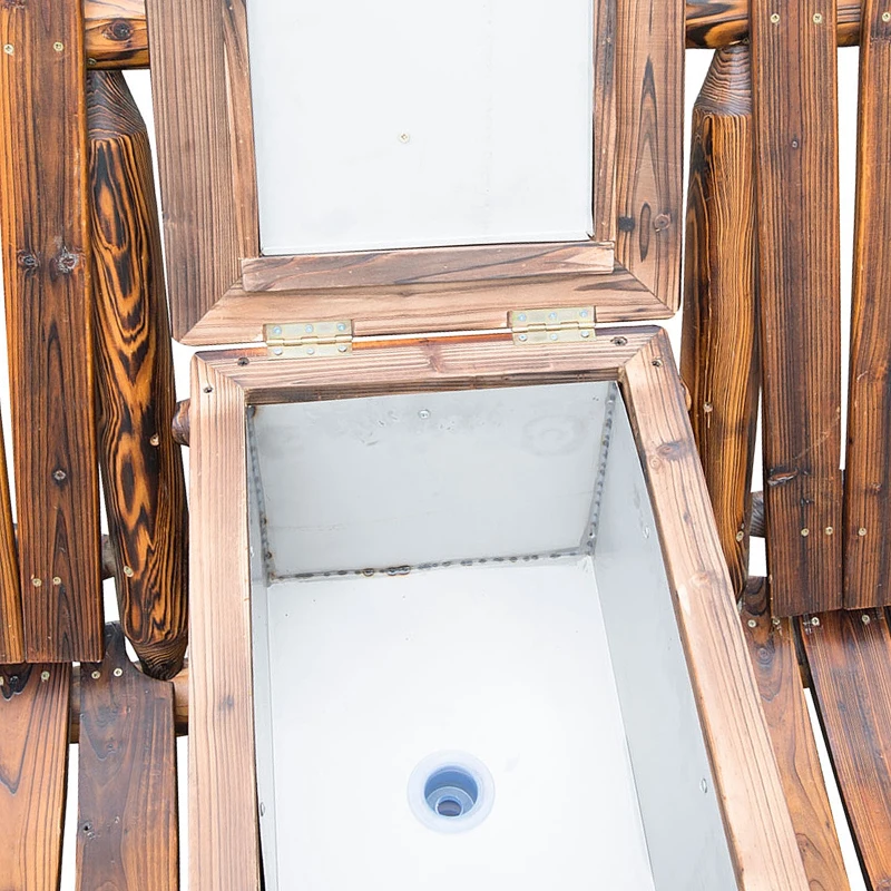 Outsunny 64" Double Wooden Garden Bench with Table, 2-Seater Adirondack Loveseat with Ice Bucket, High Backrest, Armrests, for Yard, Lawn, Porch, Patio, Rustic Brown